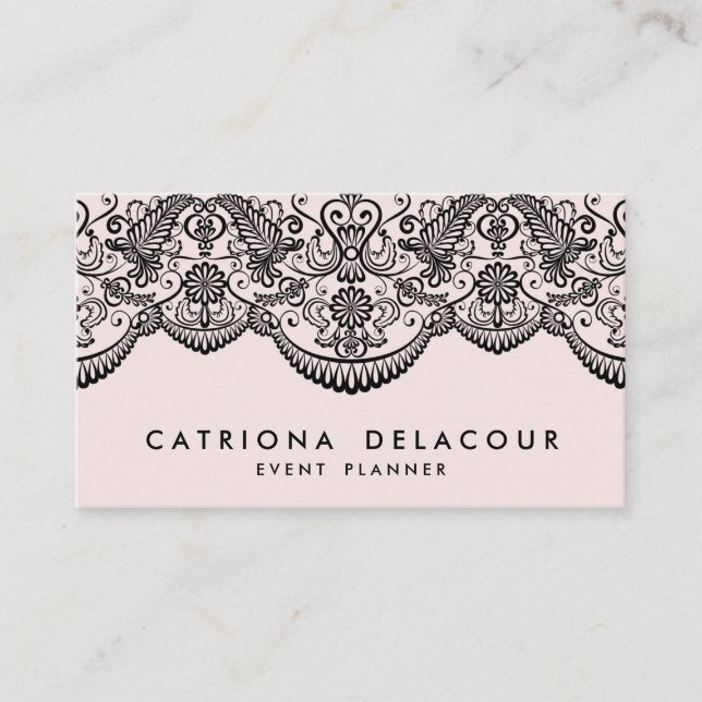 Blush & Black Brocade Lace Confetti Business Card (Front)