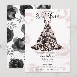 Blush Black Classy Floral Rose Dress Bridal Shower Invitation