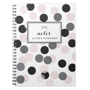 Blush & Black Confetti Dots Pattern Personalised Notebook