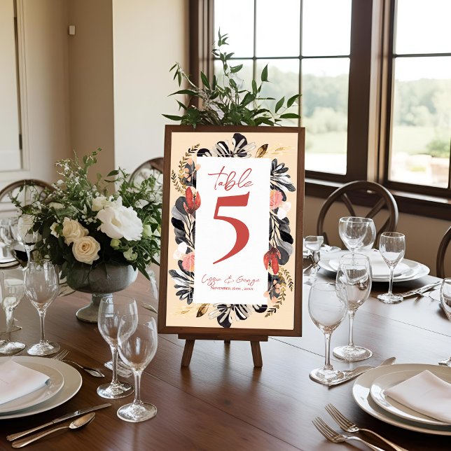  Blush Black Floral Botanical Wedding Table Number (Blush Black Floral Botanical Wedding Table Number Card
)