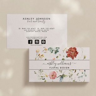 Blush & Black Garden Flowers Script Business Card