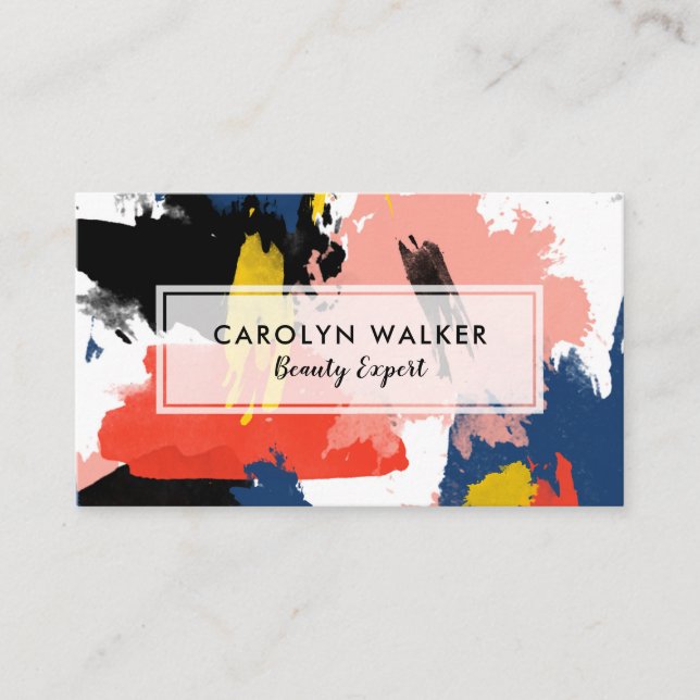 Blush Black & Navy - Abstract Watercolor Business Card (Front)