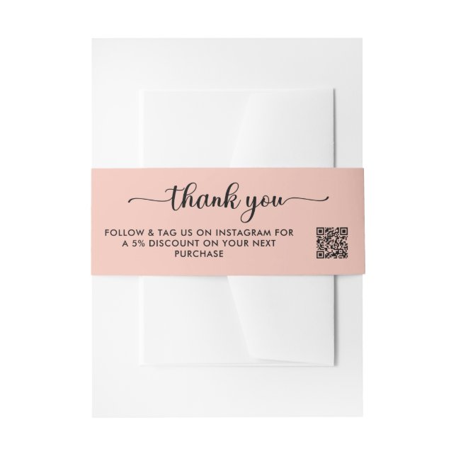 Blush Black QR Code Thank You Purchase Order Invitation Belly Band (Front Example)
