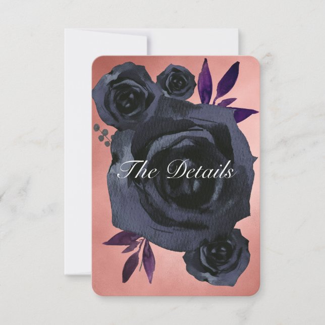 Blush Black Rose Goth Wedding Details  Invitation (Front)