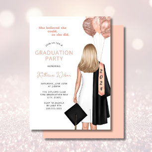 Blush Blonde Female She Believed Graduation Party Invitation