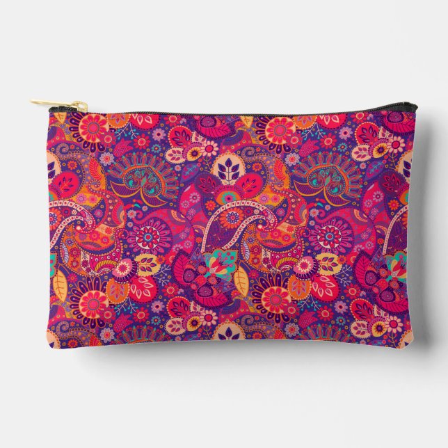 Blush Bloom: Artistic Pink Garden Pattern Accessory Pouch (Front)