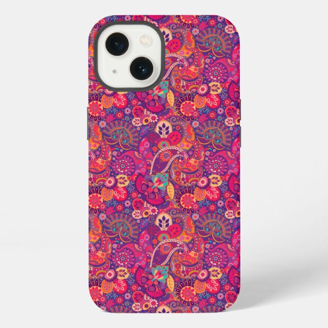 Blush Bloom: Artistic Pink Garden Pattern iPhone Case (Back)