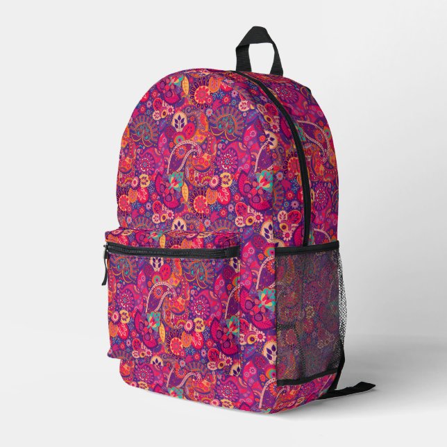 Blush Bloom: Artistic Pink Garden Pattern Printed Backpack (Back Corner Right)
