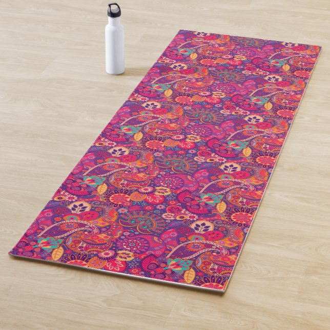 Blush Bloom: Artistic Pink Garden Pattern Yoga Mat (In Situ)