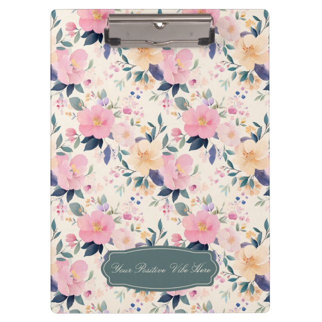 Blush & Bloom Elegant Floral Pastel Watercolor Clipboard (Front)