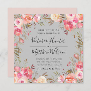 Blush Bloom Floral Wedding Invitation   Grey
