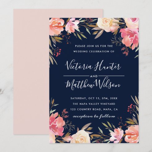 Navy And Pink Wedding Invitations | Zazzle.co.uk