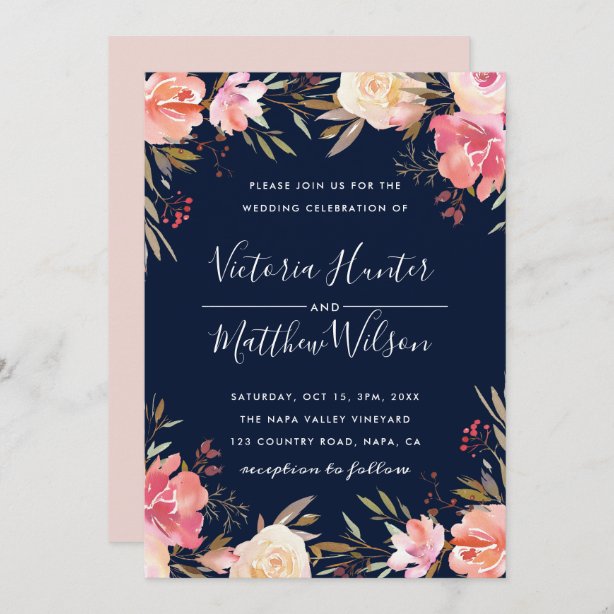 Navy And Pink Wedding Invitations | Zazzle.co.uk