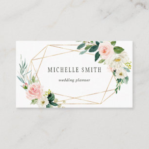 Blush Bloom Geometric Gold Frame Business Card