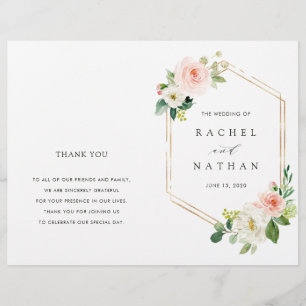 Blush Bloom Gold Frame Folded Wedding Program