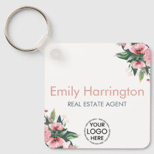 Blush Bloom Grey Real Estate Agent Key Ring