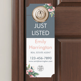 Blush Bloom Just Listed Grey Real Estate Agent Door Hanger