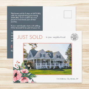 Blush Bloom Just Sold Grey Real Estate Agent Postcard