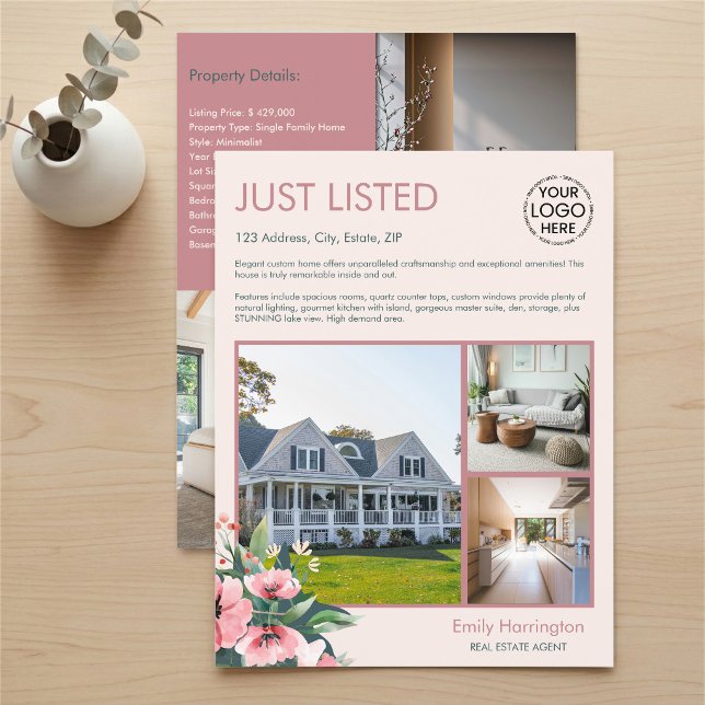 Blush Bloom Listing Rose Real Estate Agent Flyer (Creator Uploaded)