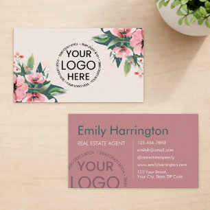 Blush Bloom Logo Rose Real Estate Agent Business Card