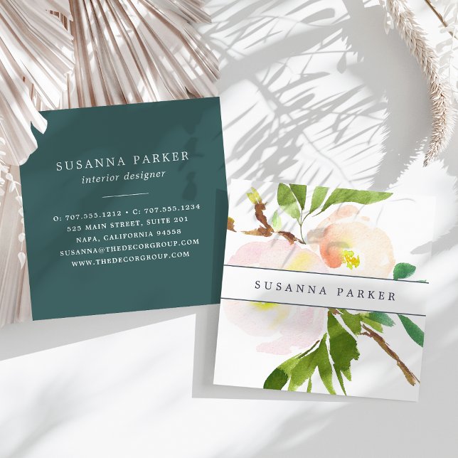 Blush Bloom | Modern Watercolor Floral Square Business Card (Creator Uploaded)