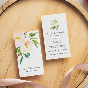 Blush Bloom   Modern Watercolor Floral Vertical Business Card