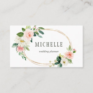 Blush Bloom Oval Gold Frame Business Card