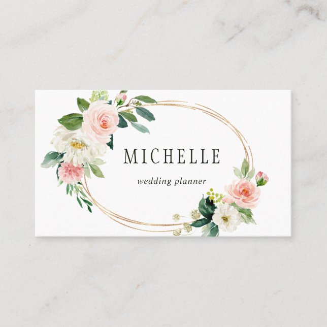 Blush Bloom Oval Gold Frame Business Card (Front)