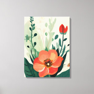 Blush Bloom: Peach Flower and Leaves Art Print