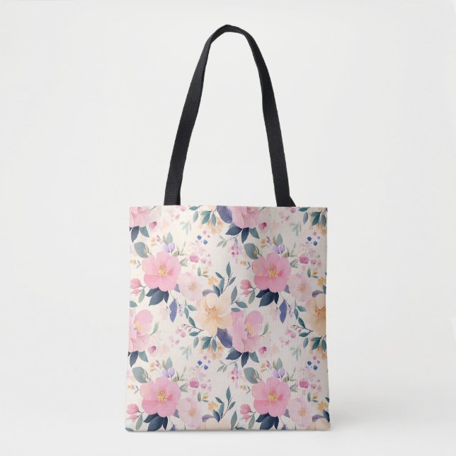 Blush & Bloom Pink Floral Chic Elegant Tote Bag (Front)