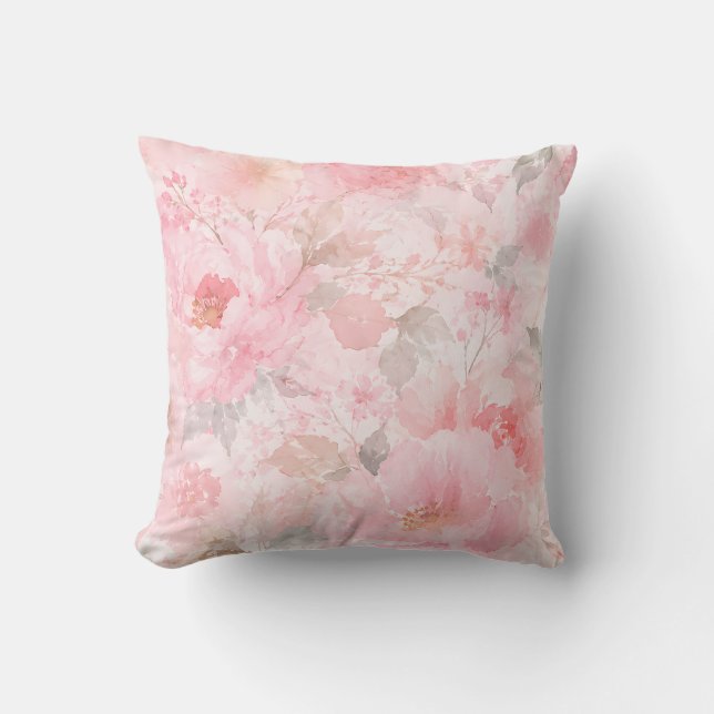 Blush Bloom Watercolor Floral Cushion (Front)