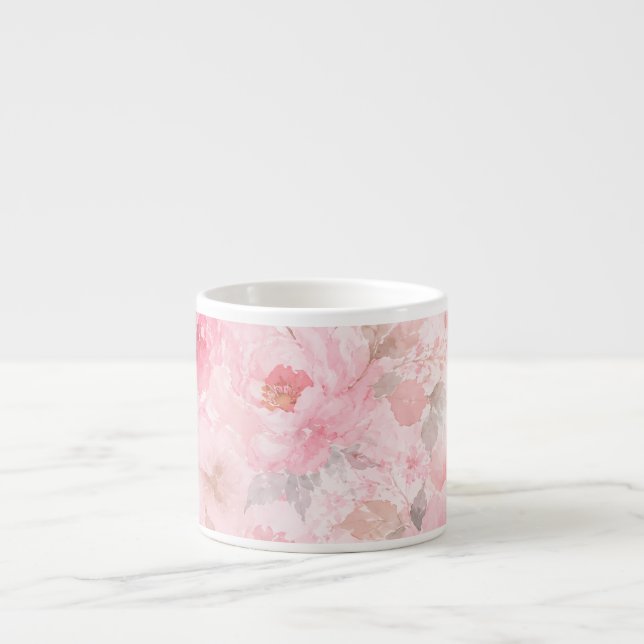 Blush Bloom Watercolor Floral Espresso Cup (Front)