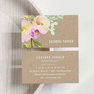 Blush Bloom   Watercolor Floral Kraft Business Card