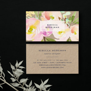 Blush Bloom   Watercolor Floral Kraft Business Card