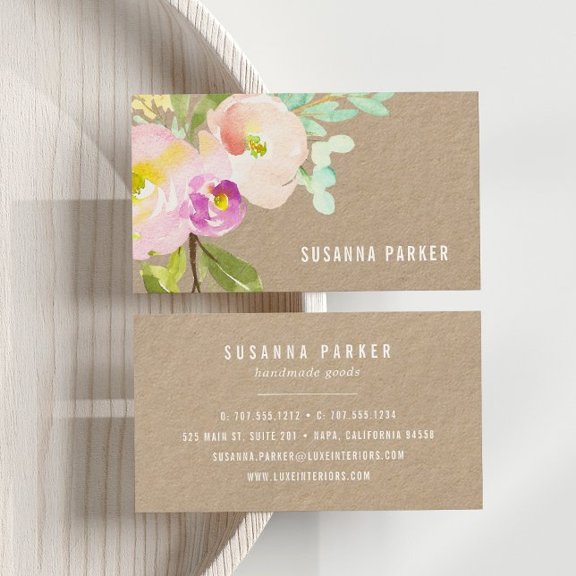 Blush Bloom | Watercolor Floral Kraft Business Card (Creator Uploaded)