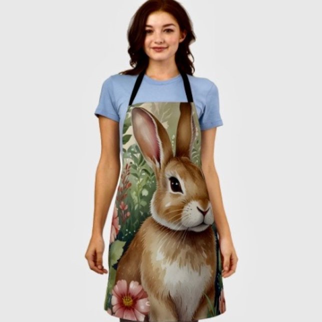 Blush Blooms and Bunny Dreams All-Over Print Apron (Creator Uploaded)