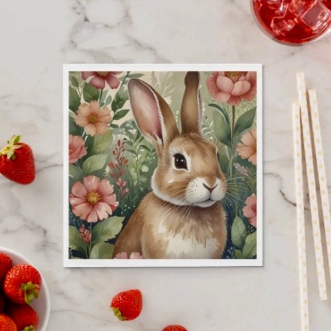 Blush Blooms and Bunny Dreams Paper Napkin  (Creator Uploaded)