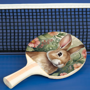 Blush Blooms and Bunny Dreams Ping Pong Paddle
