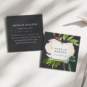 Blush Blooms   Black Square Business Card