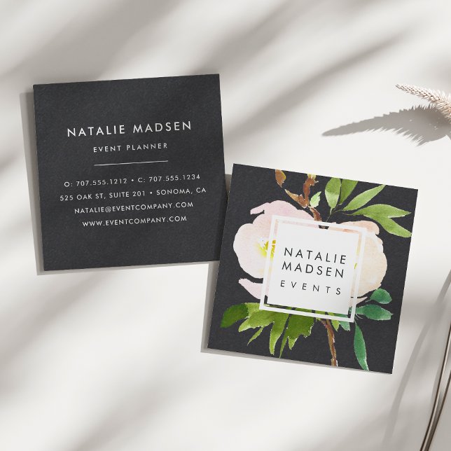 Blush Blooms | Black Square Business Card (Creator Uploaded)