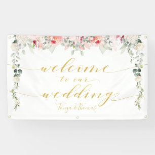 Blush Blooms Fancy Gold Calligraphy Welcome Banner