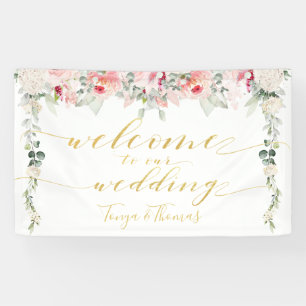 Blush Blooms Fancy Gold Calligraphy Welcome Banner