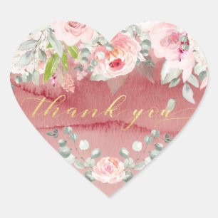 Blush & Blooms Gold Calligraphy Font Thank You Heart Sticker
