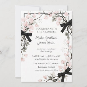 Blush Blossom Black Bow Coquette Floral Invitation