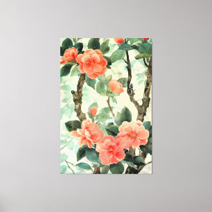 Blush Blossom Camelia Garden Watercolor Canvas Print