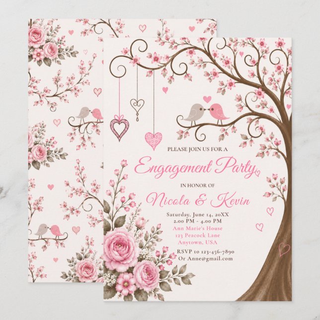 Blush Blossom Engagement Party Invitation (Front/Back)