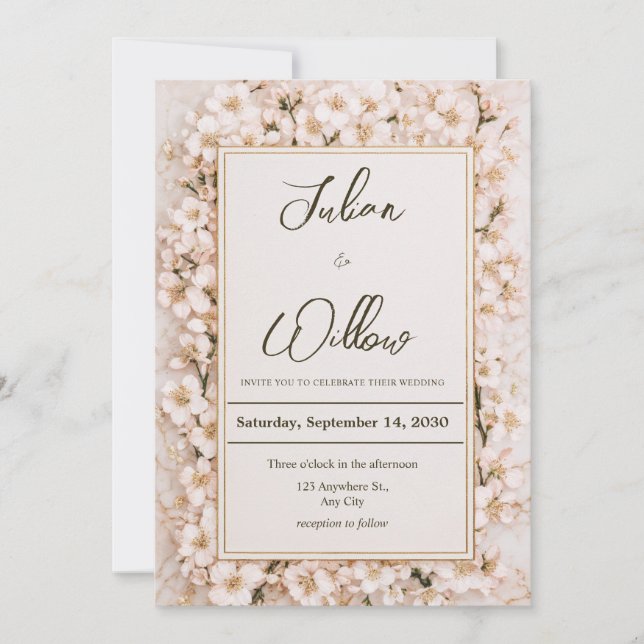 Blush Blossom Floral Romantic Wedding  Invitation (Front)