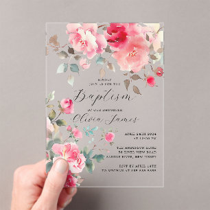 Blush Blossoms Baptism Acrylic Invitations