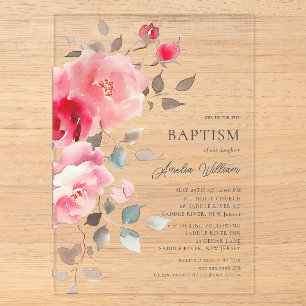 Blush Blossoms Baptism Invitation