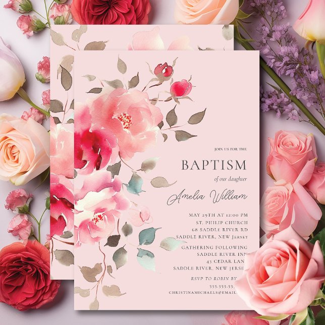 Blush Blossoms Baptism Invitation (Creator Uploaded)
